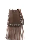 Valentino Fringed Eyelet-embellished Suede Shoulder Bag In Brown