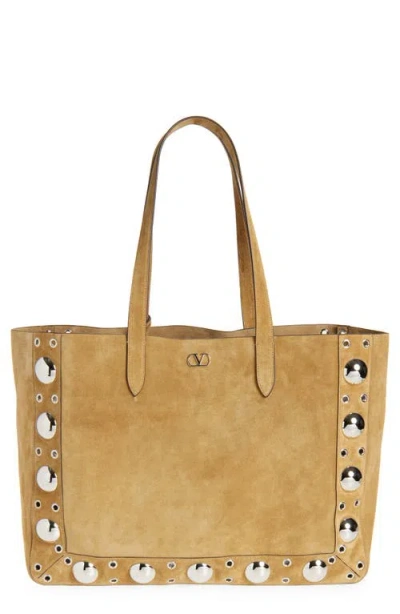 Valentino Garavani Nellcôte Stud Suede Tote Bag In Rdx Havana Beige