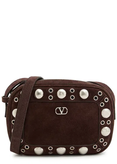 Valentino Garavani Nellcôte Studded Suede Cross-body Bag In Brown