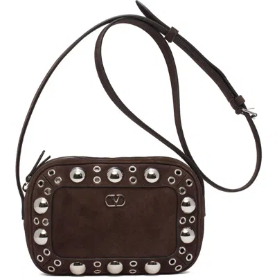 Valentino Garavani Nellcôte Studded Suede Crossbody Bag In Brown