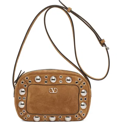 Valentino Garavani Nellcôte Studded Suede Crossbody Bag In Brown