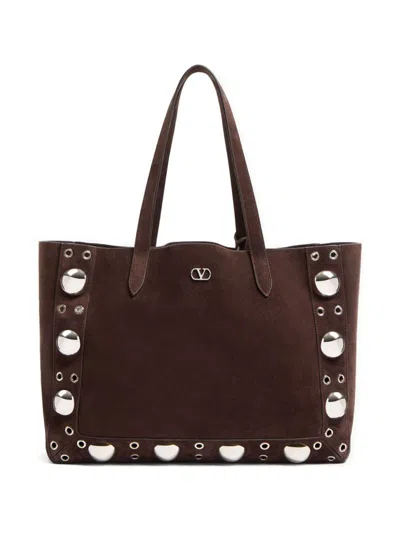Valentino Garavani Nellcote Suede Leather Tote Bag In Brown