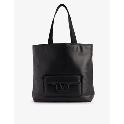Valentino Garavani Nero Logo-embossed Leather Tote Bag In Black