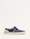 Valentino Garavani Blue Low Top Sneakers With Vlogo Patch On The Side In Cotton Man In Indigo/ivory/cuir