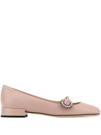 Valentino Garavani Nude Ballerina With Pink Crystal Detail In Water Rose/crystal/pink