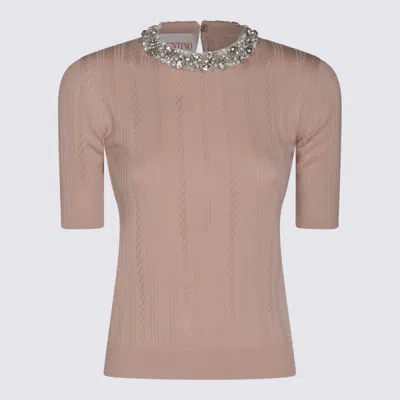 Valentino Crewneck Knitwear Embellished Keyhole Back In Pink