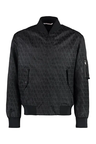 Valentino Garavani Nylon Bomber Jacket In Black