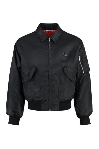 Valentino Garavani Nylon Bomber Jacket In Black