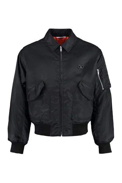 Valentino Garavani Nylon Bomber Jacket In Black