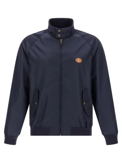 Valentino Garavani Nylon Bomber Jacket With High Neck In Blue