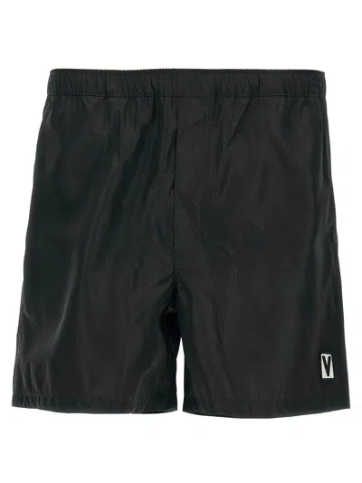 Valentino Garavani Nylon Patch-detail Swim Shorts In Black