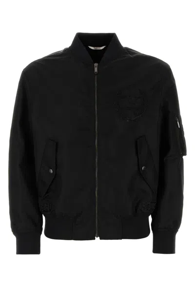 Valentino Garavani Nylon With Logo Embroidery Bomber Jacket In Black