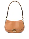Valentino Garavani Brown Leather Ovhal Shoulder Bag In Almond Beige