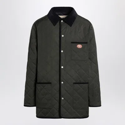 Valentino Garavani Olive Quilted Jacket With Vlogo Patch In Green