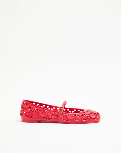 Valentino Garavani Ondette Rubber Ballerina With Scallop Pattern 05mm Woman Coral 38 In Red