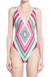 Valentino Geometric-print V-neck Swimsuit In Multicolor