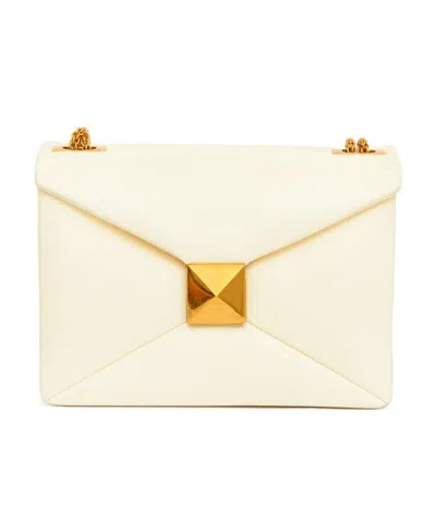 Valentino Garavani One Stud Foldover Top Shoulder Bag In White