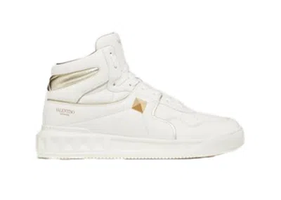 Pre-owned Valentino Garavani Garavani One Stud Hightop (women's) Sneakers In White/silver