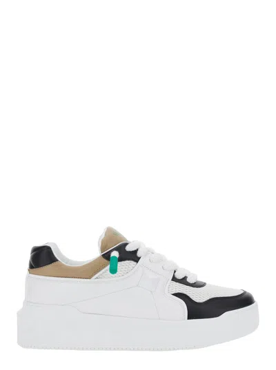 Valentino Garavani 'one Stud' White Low Top Sneakers With Rockstud Detail And Color-block Panels In