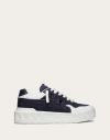 Valentino One Stud Xl Low-top Sneaker In Nappa Leather And Jacquard Toile Iconographe Technical Fabric In Marine/white