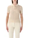 Valentino Embroidered Cotton Knit Polo Woman Ivory Xs In Neutral