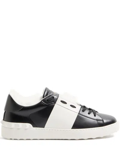 Valentino Garavani Open Leather Sneakers With Contrast Band And Stud Details Shoes In Black
