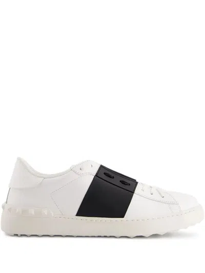 Valentino Garavani Open Leather Sneakers With Contrast Band And Stud Details Shoes In White