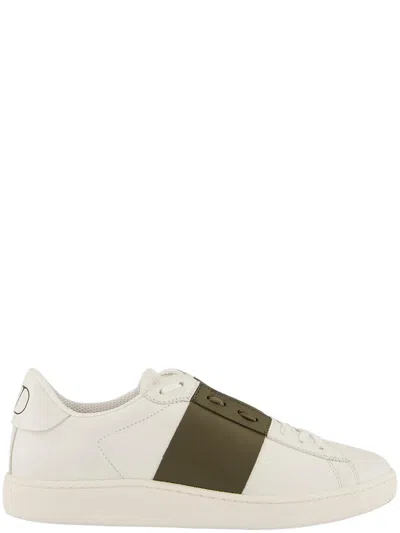 Valentino Garavani Open Royco Lace-up Sneaker In Calf Leather With Nappa Leather Band In White