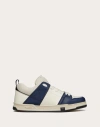 Valentino Garavani Open Skate Calfskin And Fabric Sneaker In Ivory/blue