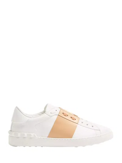 Valentino Garavani Open Sneakers In Leather With Contrast Colored Stripe And Stud Detail In Nude