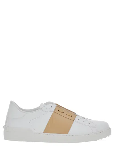 Valentino Garavani Open Sneakers In Leather With Contrast Colored Stripe And Stud Detail In Nude
