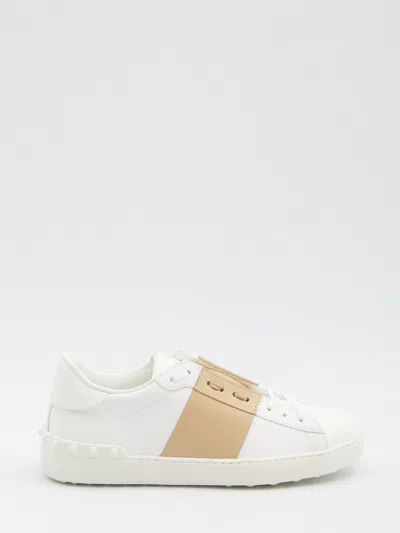 Valentino Garavani Open Sneakers In Leather With Contrast Colored Stripe And Stud Detail In Nude