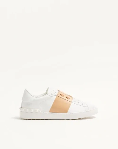 Valentino Garavani Open Sneakers In Leather With Contrast Colored Stripe And Stud Detail In Nude