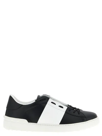 Valentino Garavani Open Sneakers In Leather With Contrast Colored Stripe And Stud Detail In White