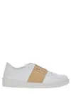 Valentino Open Sneakers In Leather With Contrast Colored Stripe And Stud Detail In Neutral