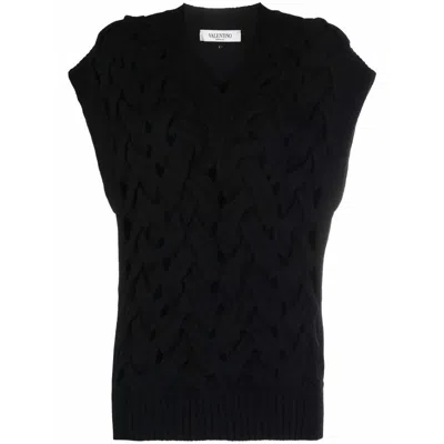 Valentino Garavani Open-knit Wool-blend Vest In Black