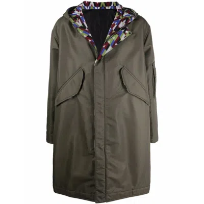 Valentino Garavani Optical-print Parka Coat In Gray