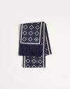 Valentino Silk Bandeau Scarf With Fringe In Blue/ivory