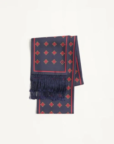 Valentino Opticool Silk Bandeau Scarf With Fringe In Navy/yellow/red