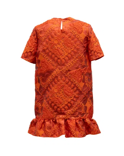 Valentino Garavani Logo-embroidered Ruffle Hem Dress In Orange