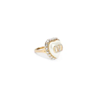 Valentino Garavani Orp Crystal Cream Heart Ring In Gold