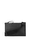 Valentino Garavani Black Leather Rockstud Clutch In Black