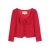 Valentino Textured Tweed Blazer Bow Detail In Red