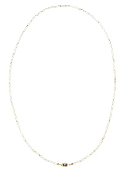 Valentino Garavani Oval Pearls Necklace With 70 Cm Circumference In Gold