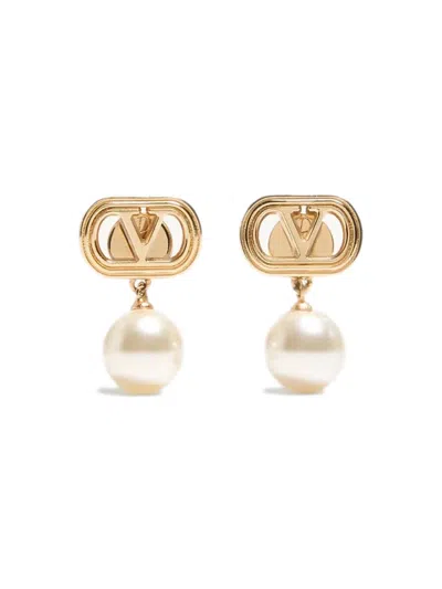 Valentino Garavani Elegant Mini Pearl Earrings With Signature Detail In Gold