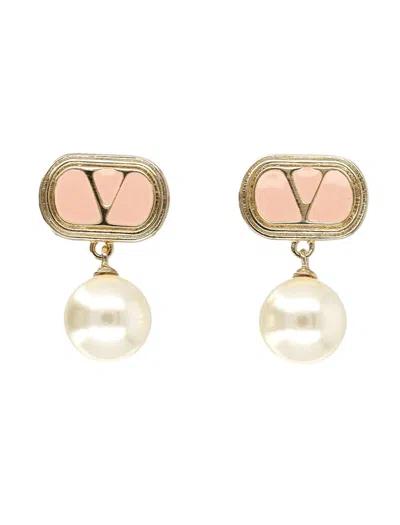 Valentino Garavani Ovalette Enamel Metal Earrings With Pearl In Gold