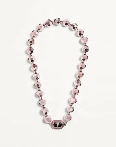 Valentino Garavani Ovalette Necklace In Resin, Enamel, Metal And Swarovski® Crystals Woman Pink/blac