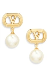 Valentino Garavani Ovalette Vlogo Swarovski® Faux Pearl Drop Earrings In Gold