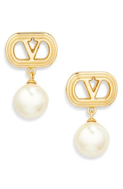 Valentino Garavani Ovalette Vlogo Swarovski® Faux Pearl Drop Earrings In Gold