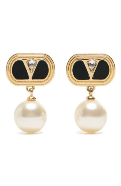 VALENTINO GARAVANI VALENTINO GARAVANI OVALETTE VLOGO SWAROVSKI® FAUX PEARL DROP EARRINGS